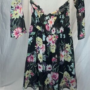 Iris Floral Long Sleeve Dress - Black and Multicolor